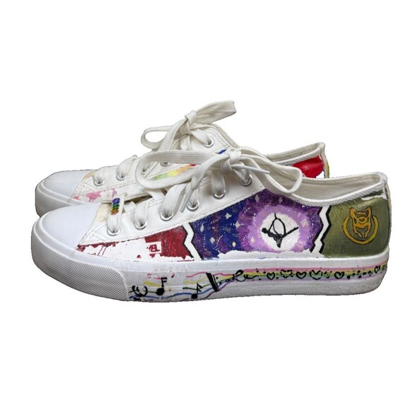 Rainbow White Canvas Custom Sneakers Women 11 Men 9.5 NYC Marvel Statement Shoes - Picture 4 of 12